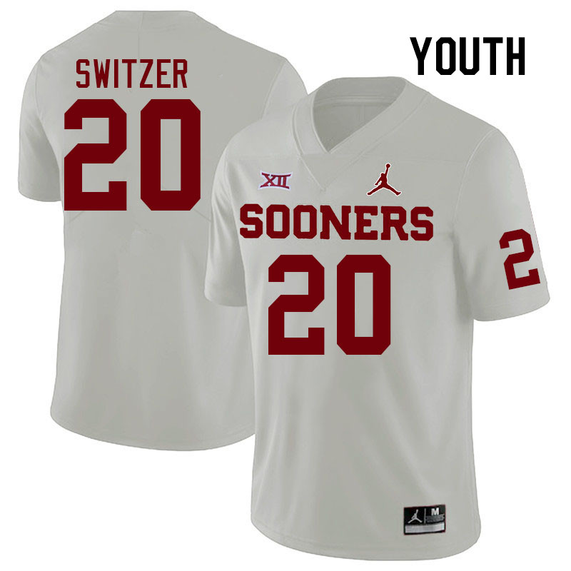 Youth #20 Jacob Switzer Oklahoma Sooners College Football Jerseys Stitched-White
